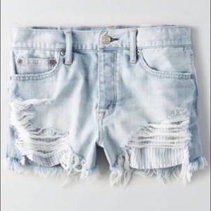AE Distressed Light Wash Denim Shorts